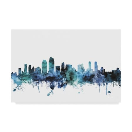 Michael Tompsett 'San Diego California Blue Teal Skyline' Canvas Art,30x47